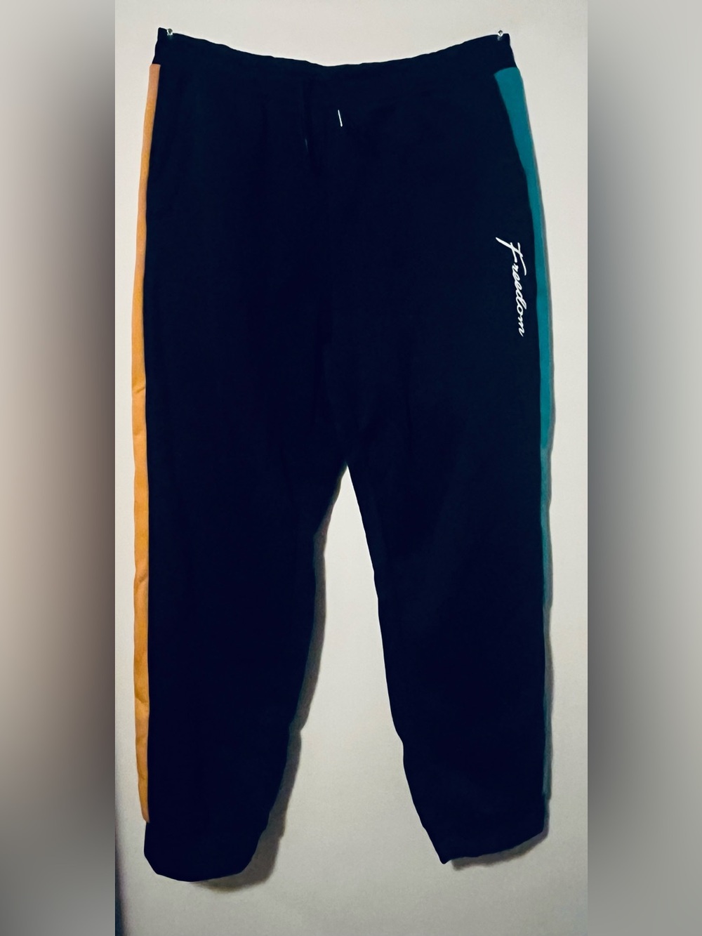Men's Black Joggers with Yellow and Teal Side Stripes 2X NWOT